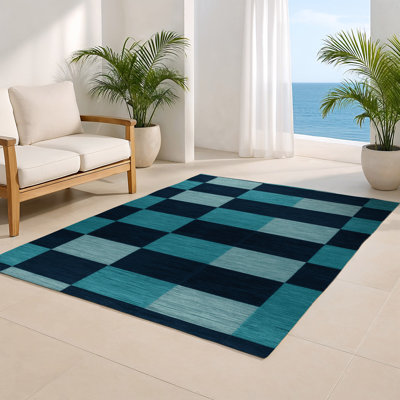 Tapis d'intérieur et d'extérieur à carreaux bleu