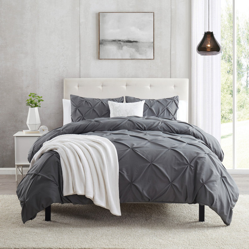 Ensemble d'édredon en microfibre , gris, Édredon pour grand lit + 2 taies décoratives