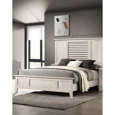 Très grand lit, tête de lit à persiennes beige, finition bois, tête de lit de style contemporain