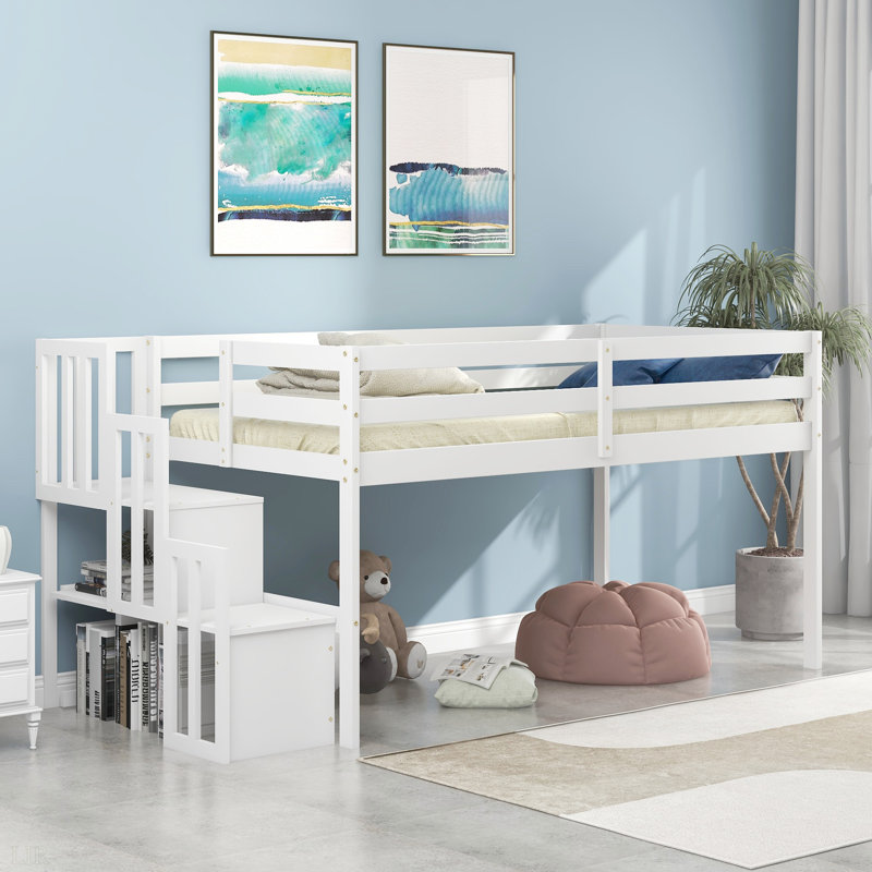 Aydeen Loft Bed with Staircase, White