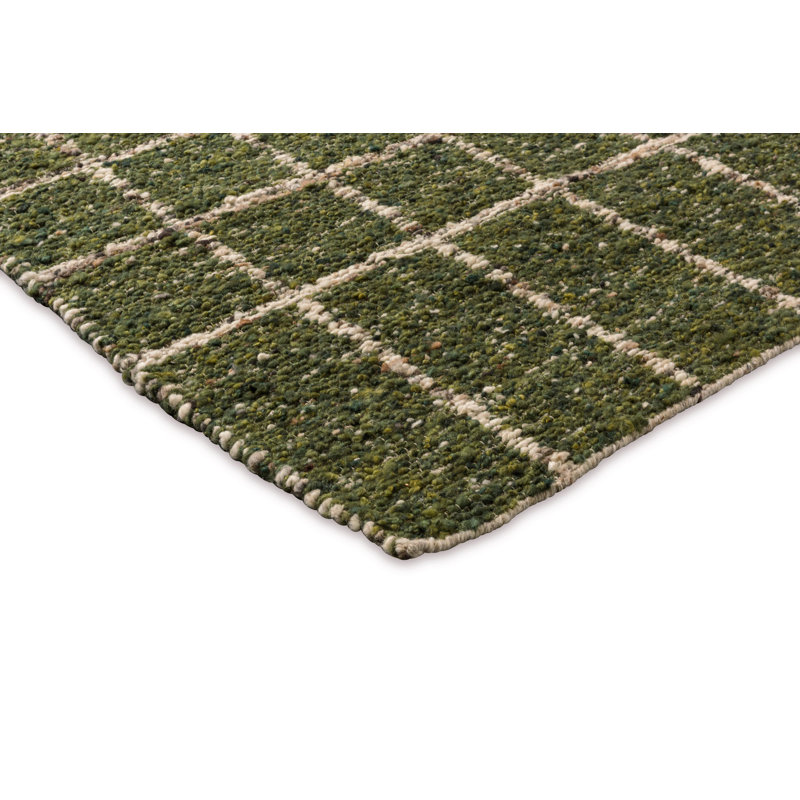 Wool Geometric Area Rug in Green, Rectangle 4'7" x 6'7"