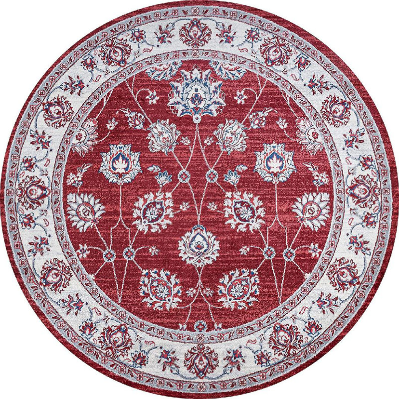 Fenske Modern Persian Vintage Moroccan Traditional Red/Ivory Rug, Round 5'