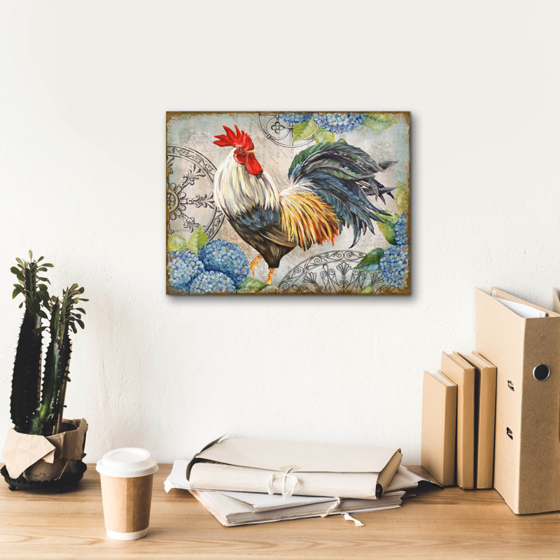 «Ironwork Rooster D» par Jean Plout, art mural sur toile, H 12 po x l 16 po x P 0,75 po