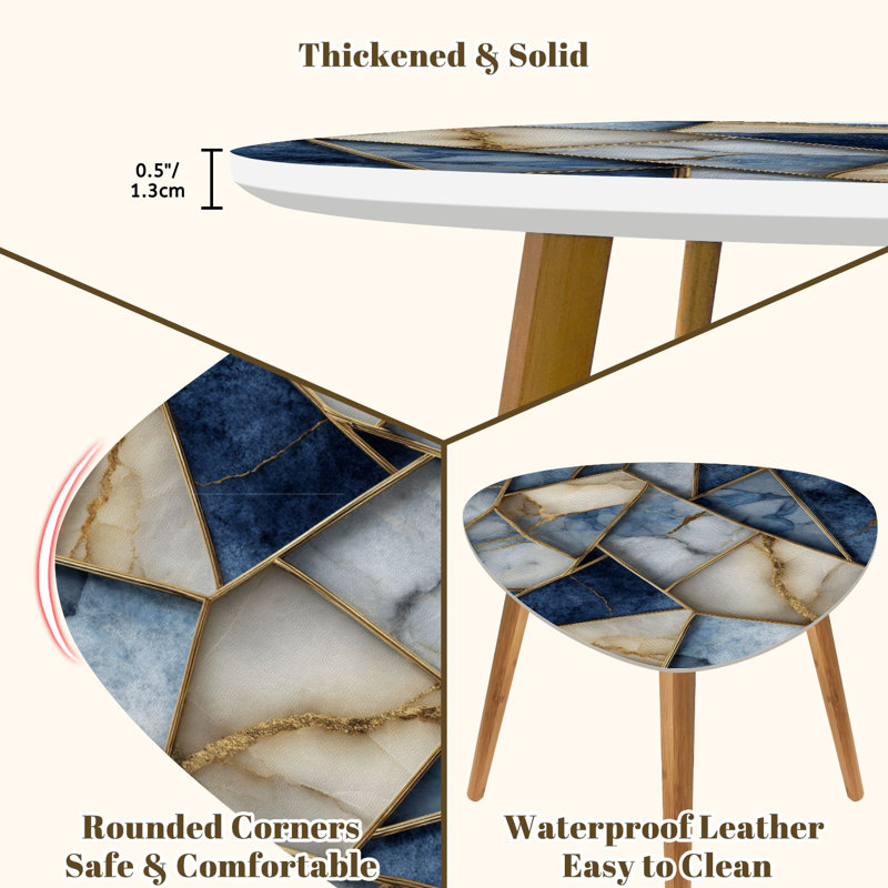 Ensemble de 2 tables basses gigognes triangulaires abstraites en mosaïque de marbre moderne, agate, granit, jaspe, table de bout, table d'appoint moderne et minimaliste pour le salon, la chambre à coucher