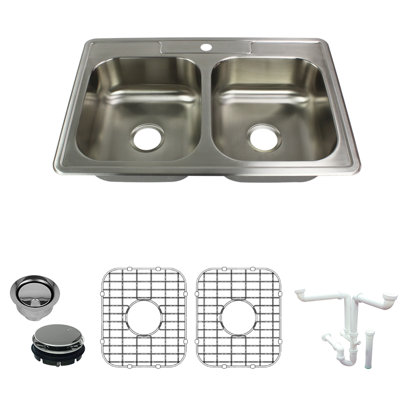 Select 33'' L Double Bowl Stainless Steel Kitchen Sink