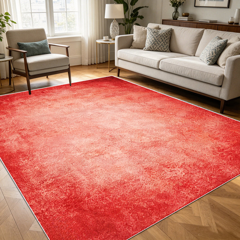 1PC Red Ombre Distressed Textured area rugs for Living Room, Soft and Comfortable, Suitable for all seasons, easy-maintain, machine washable Indoor mat, Under Table Farmhouse suitable for dining room, bedroom, entryway, kitchen, home office, Home