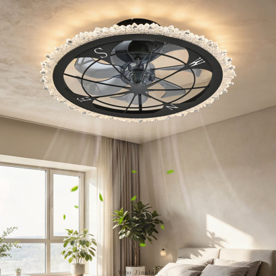 Ventilateur de plafond noir de 53 cm (21 pouces) avec télécommande, éclairage DEL à intensité variable (3 couleurs) et montage encastré