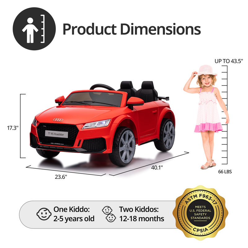 Red 6V Audi TT RS Electric Ride-On Car with Remote