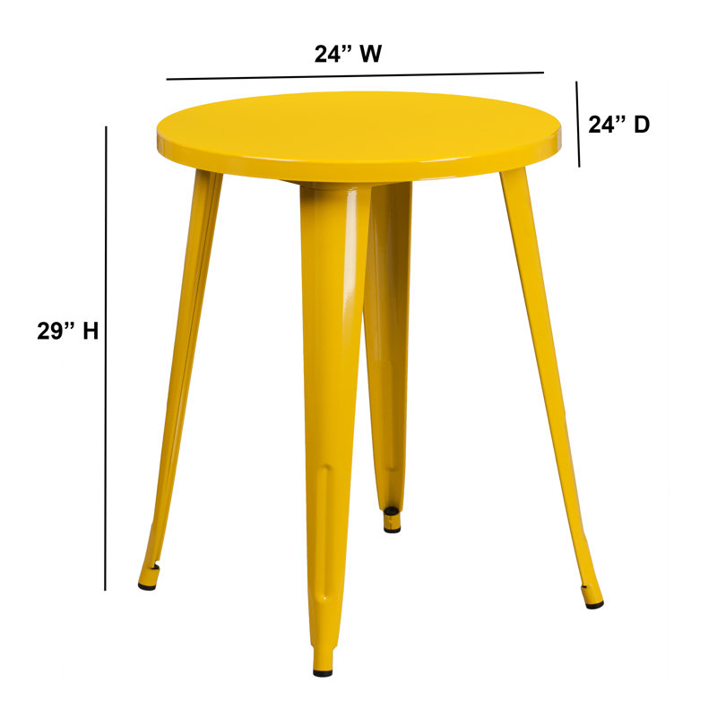 Pelzer 30'' Round Metal Indoor-Outdoor Table, 29" H x 24" W x 24" D, Yellow
