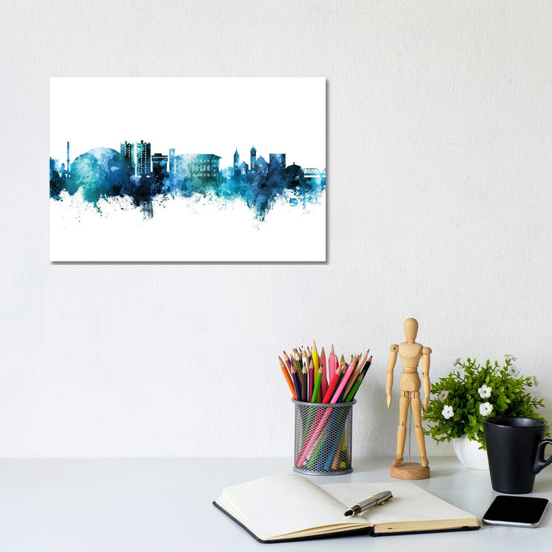 Cedar Falls Iowa Skyline Blue Teal by Michael Tompsett - Wrapped Canvas Gallery-Wrapped Canvas Giclée