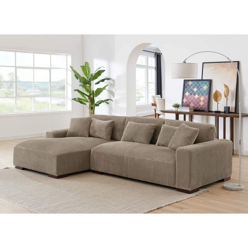 Asyiah Upholstered L-Shaped Sectional, Camel Corduroy, Left Hand Facing