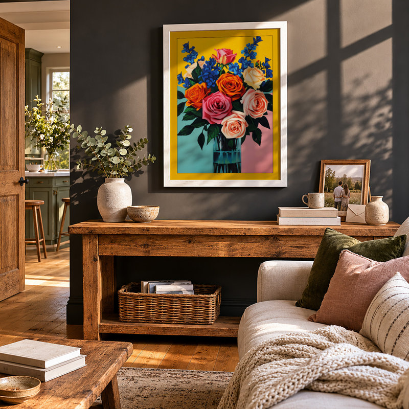 Vibrant Floral Arrangement Botanical - Framed Print, A1 - 84.1 x 59.4 cm, White