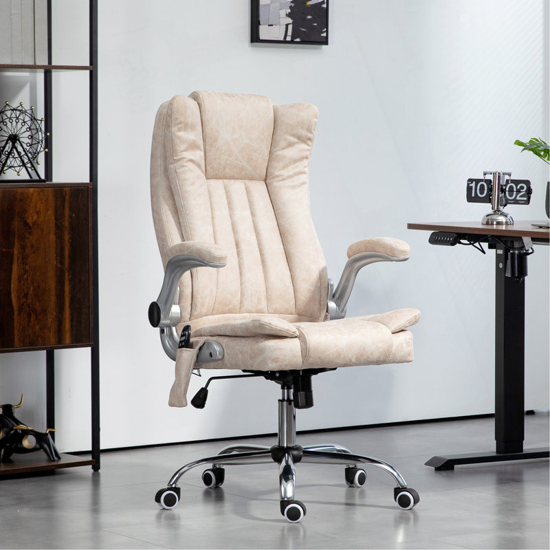 Fauteuil de bureau à haut dossier avec massage par vibrations, fauteuil chauffant Leathaire avec accoudoirs rabattables, roues pivotantes et hauteur réglable