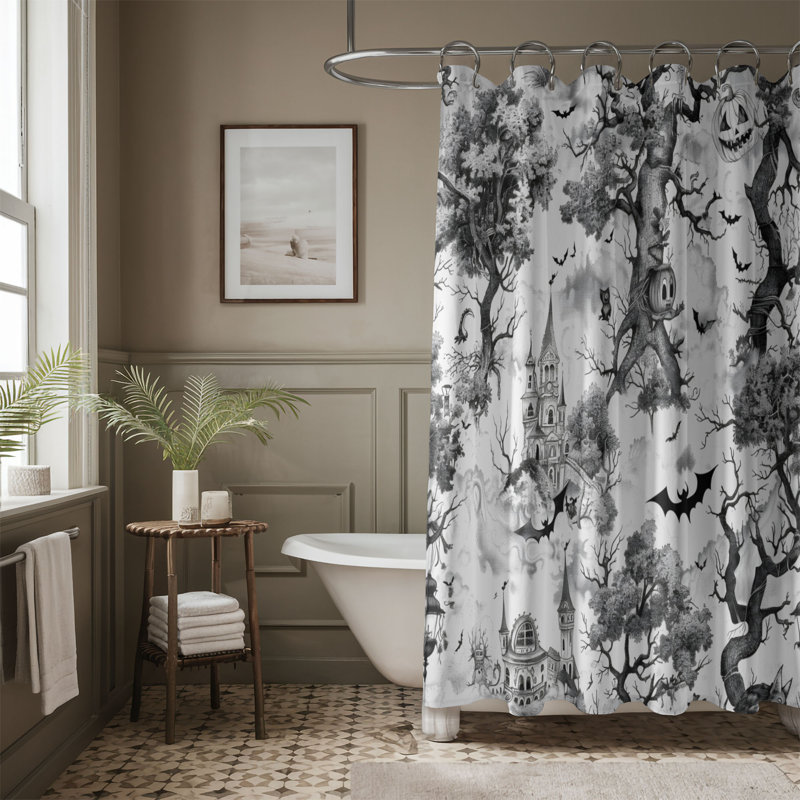 Rideau de douche standard 1 pièce noir chinoiserie Halloween, H 74 po x l 71 po