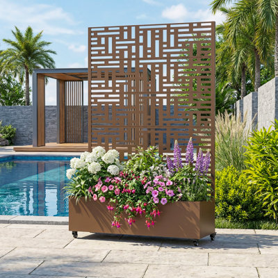 Marria Metal Planter Box With Trellis With Wheels