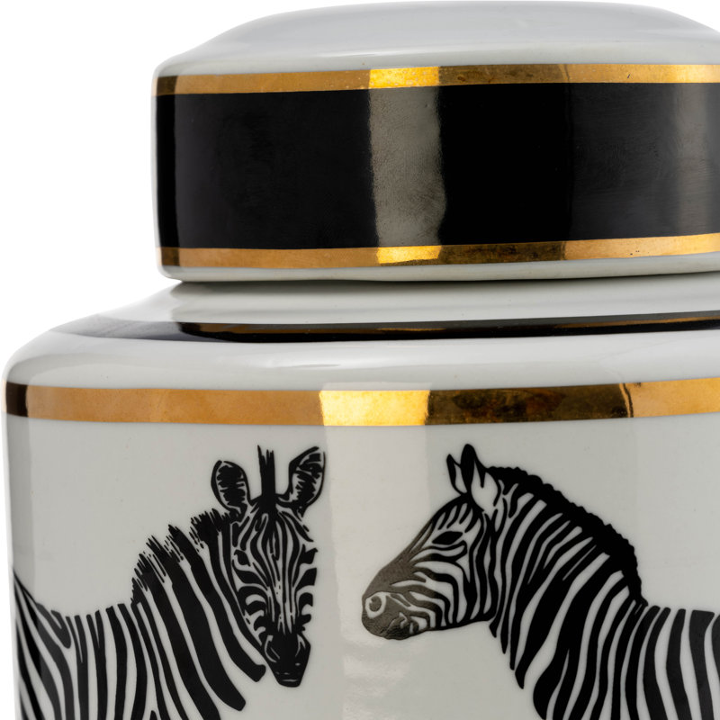 Eastleigh Zebra Handmade Ceramic Ginger Jar, 12" H x 7" W x 7" D