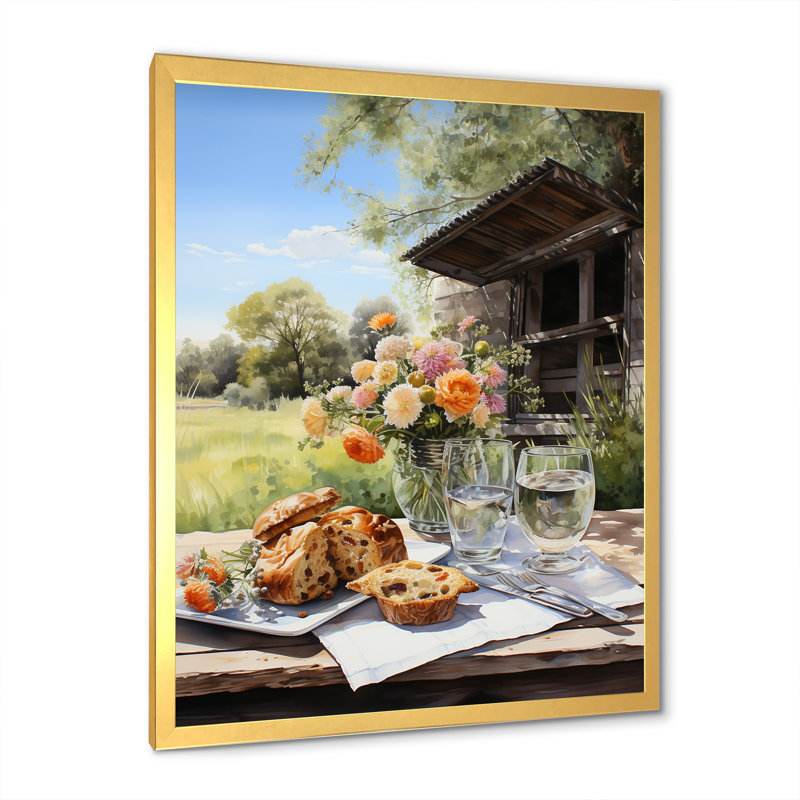 «Farmhouse Picnic Harmony» sur toile, Cadre doré simple, H 32 po x l 16 po x P 1 po