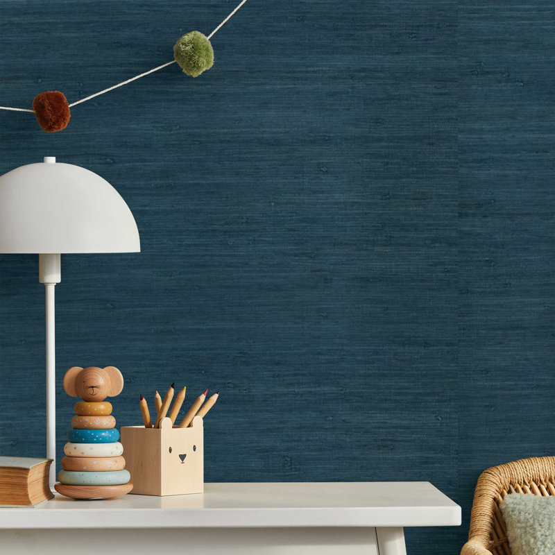 Rufas Tight Weave Jute Authentic Grasscloth Wallpaper, Blue