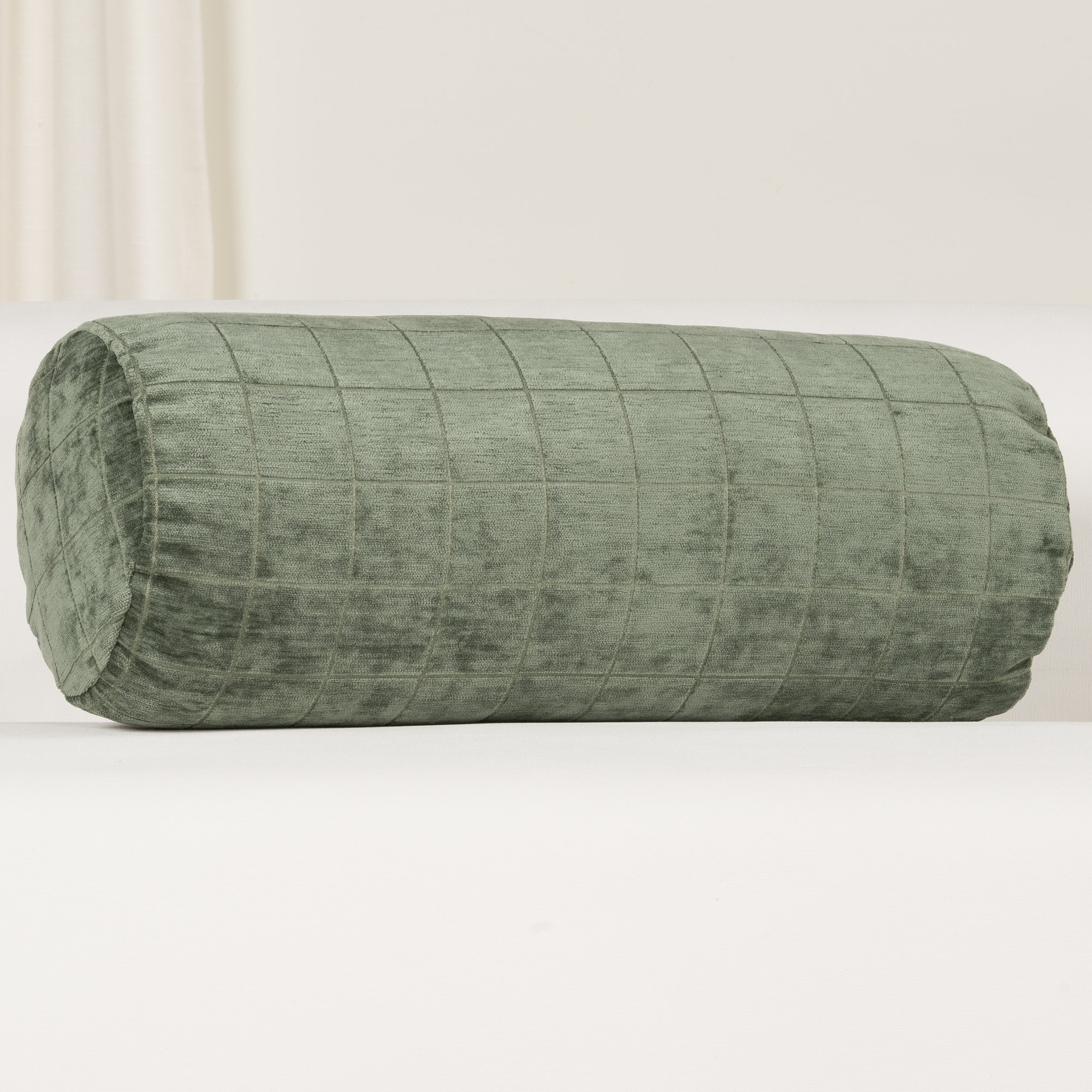 Otterville Velvet Grid Bolster Pillow, Ocean Geometric, Bolster 8"H x 20"W