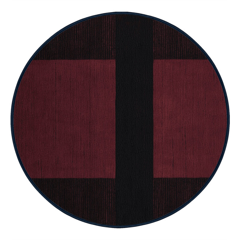 Tapis damier noir lavable à la machine, Rond 6 pi