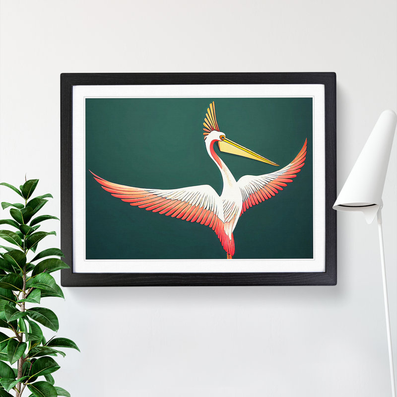 Retro Pelican - Single Picture Frame Painting, Black Framed, 25cm H x 34cm W x 2cm D