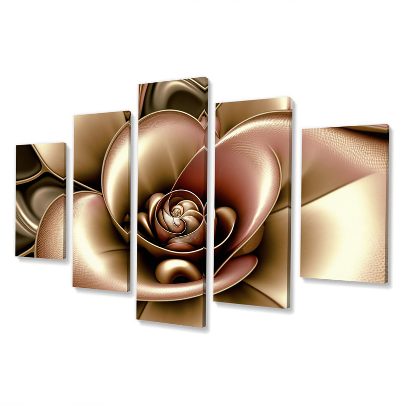 Fractale en spirale fleur en or rose rétro IV - Fractals Wall Decor - 5 panneaux