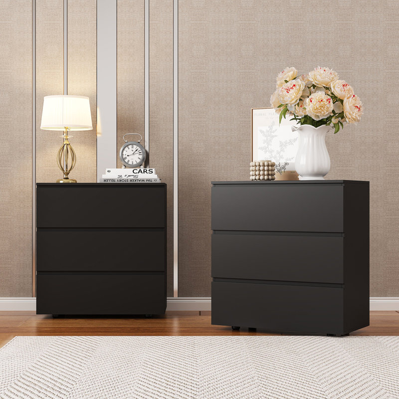 32.3"H Nightstand With 3 Drawers(Set Of 2), Black