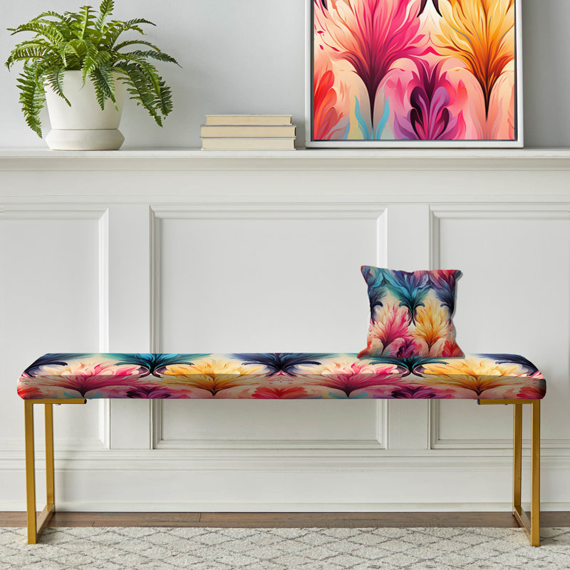Banc floral rembourré or, Colorful Cosmic Ikat Radiance