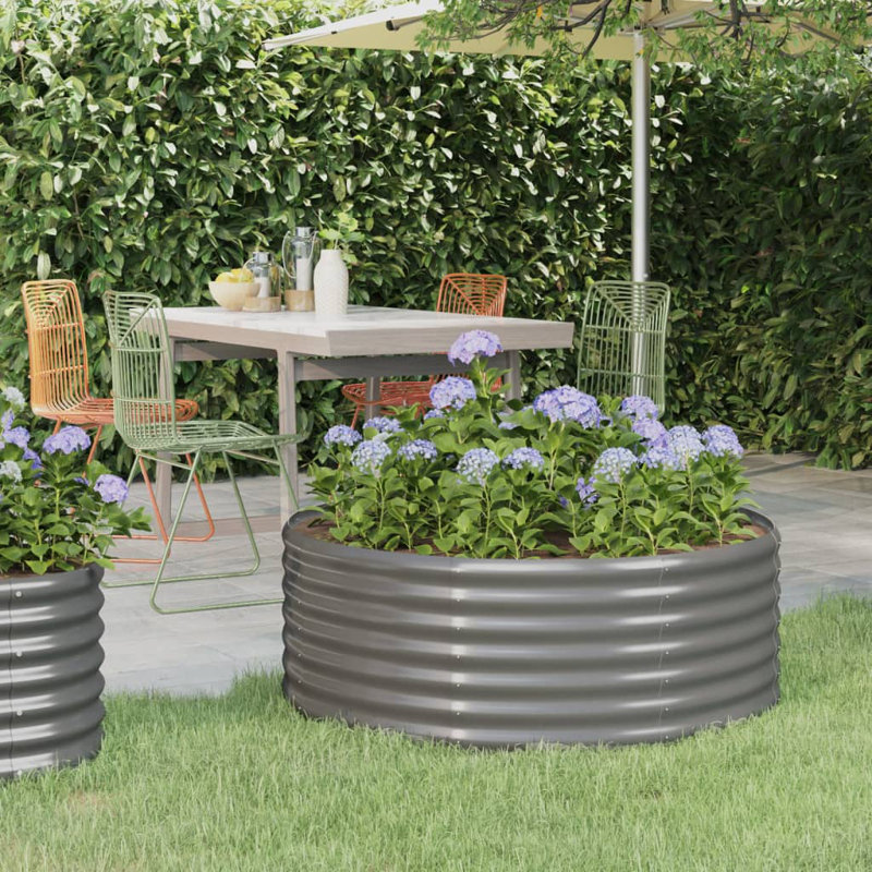 Garden Raised Bed Powder-coated Steel, Gray, 14.17" H x 39.37" W x 39.37" D