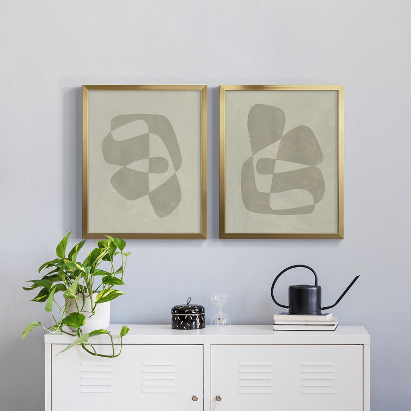 «Soft Shape I», ensemble de 2 reproductions de cadres photo, H 16 po x l 38 po x P 1,5 po, Papier avec cadre doré