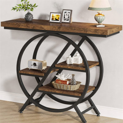 4-Tier Console Table, 39.4" Entryway Table with Geometric Metal Frame