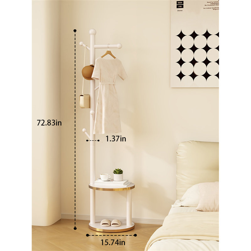 Simplify Solid Wood Clothes And Hat Stand, White/Gold