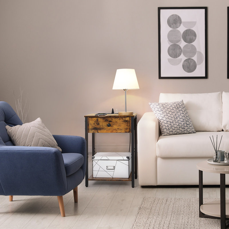 Table d'appoint avec prise pour chambre à coucher deux pièces, Brun