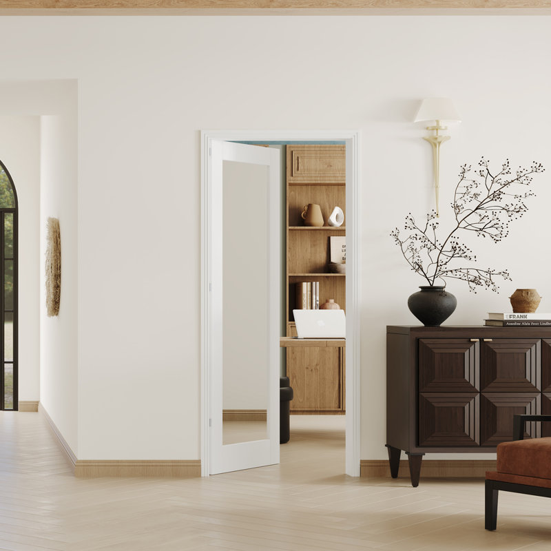 Prehung Slab Doors - 1 Lite Mirrored Surfaced Modern Design MDF With Door Jamb And Hingers, 32" x 80", Right