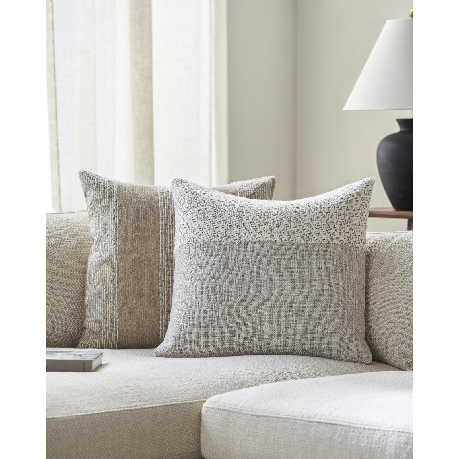 Arlington Linen Throw Pillow, 20" x 20", Polyester/Polyfill, Cream/Beige