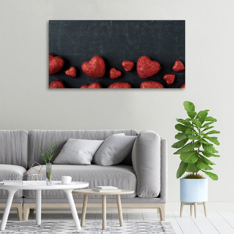 Hearts On The Blackboard - No Frame Print on Canvas