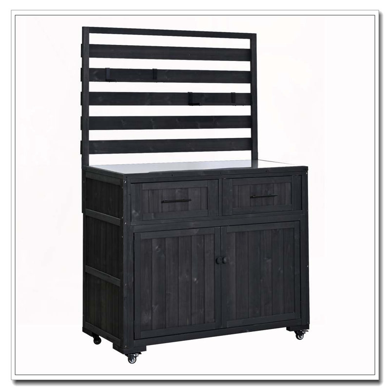 64.9'' H Large Patio Kitchen Island Solid Wood Kitchen Cart, Black
