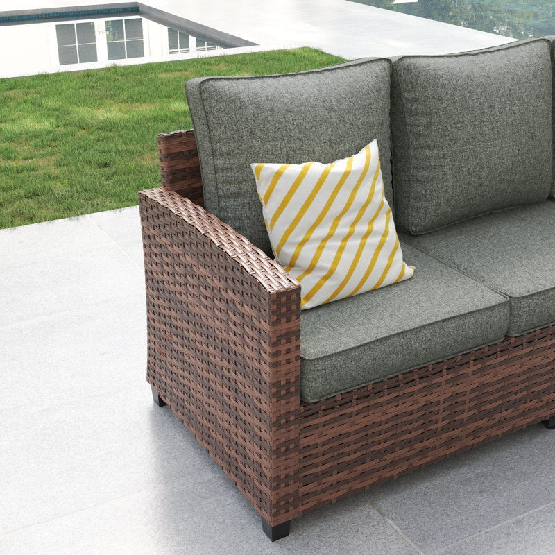 3-Person Patio Conversation Sofa, Gray Cushion/Brown Frame