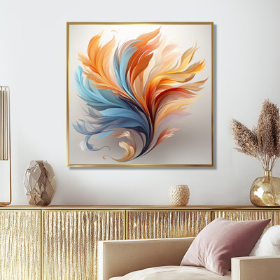 Fractale, plume bohémienne orange et turquoise - art mural plumes