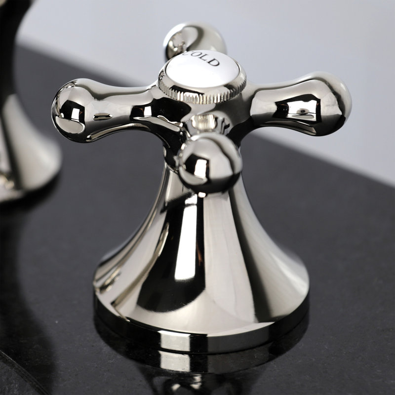 Kingston Brass Vintage Two-Handle 3-Hole Deck Mount Widespread Bathroom Faucet with Brass Pop-Up Drain, Polished Nickel