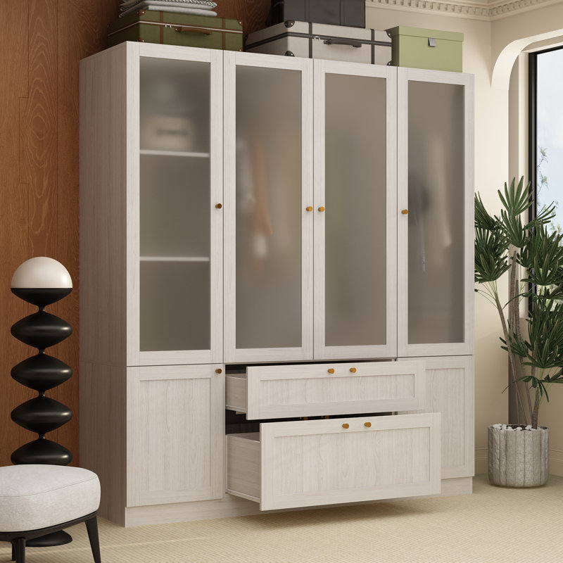 Armoire 6 portes 2 tiroirs avec zone de suspension et compartiments de rangement Sebi