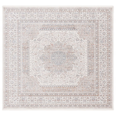 Tapis oriental en polyester / viscose tissé à la machine Sorrels en ivoire / gris / beige