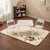 3-piece Folding Upholstered Table And Chair, Metal Frame Boys And Girls Activity Table And Chairs Set For Daycare And Classroom