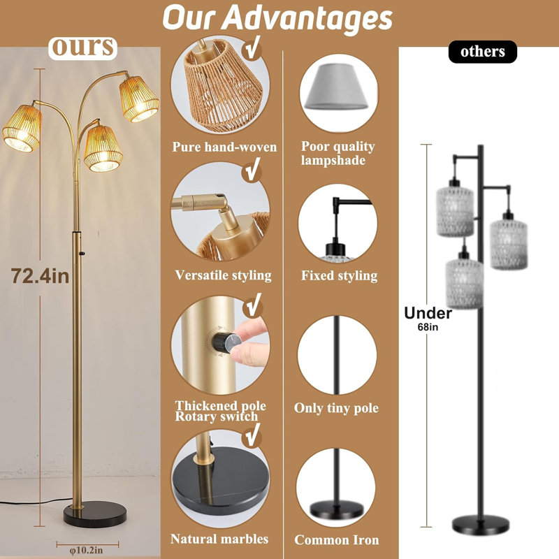 Lampe sur pied en rotin doré