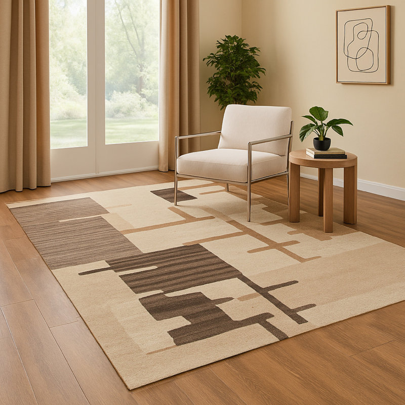 Keny Medium Area Rug, Beige Global Inspired Abstract Pattern, Rectangle 10' x 14'
