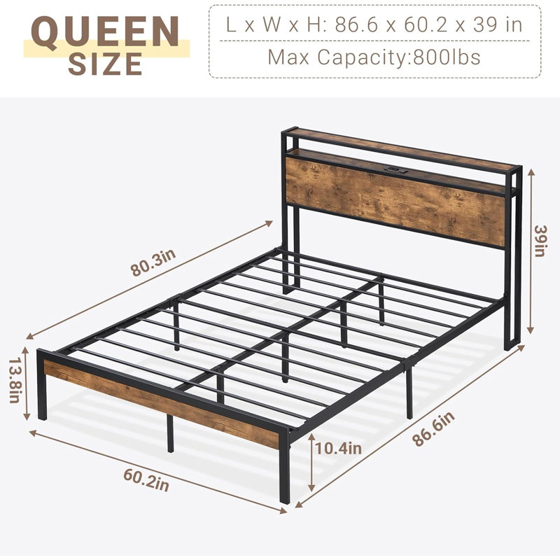 Base de lit plateforme en métal pour grand lit, Grand lit