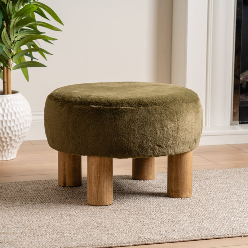 Soft Faux Fur Round Foot Stool, Green