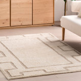 Tapis rectangulaire ivoire en laine tissé à la main Rectangle Murray