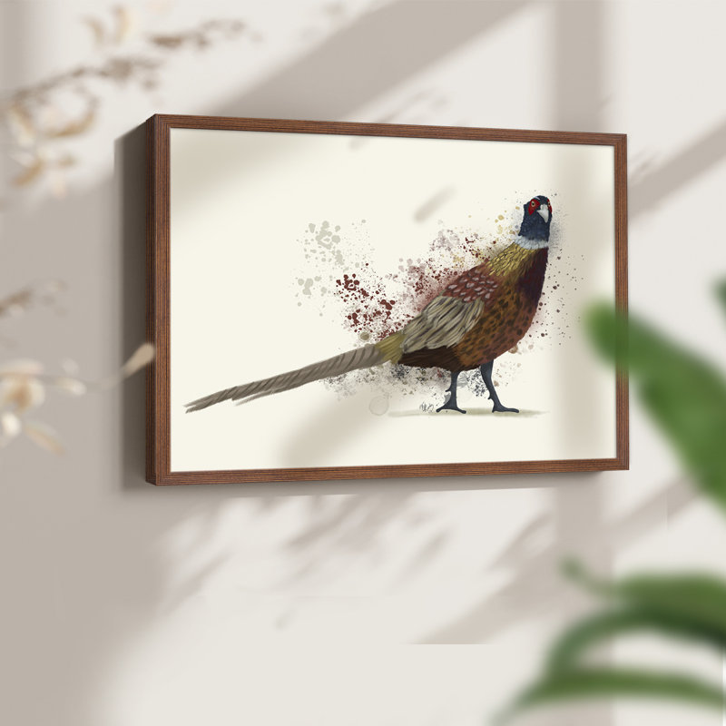 Pheasant Splash 2 -Framed Print - Restickable, 8" H x 10" W, Walnut