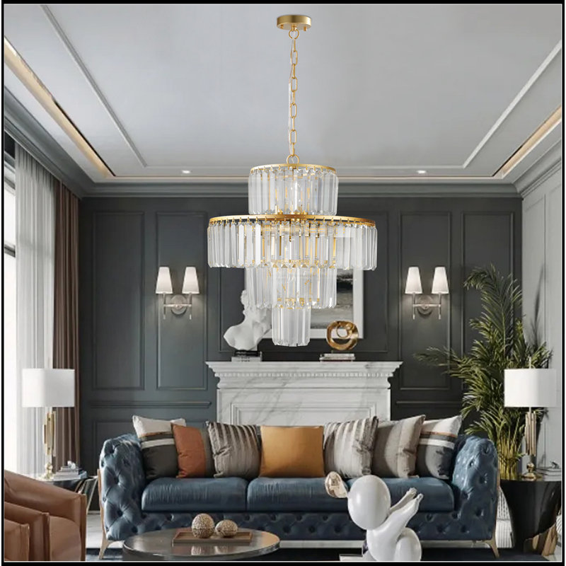 Lustre en cristal de luxe à 4 niveaux de 20 po, luminaire suspendu à cadre doré 12 lumières, éclairage de plafond élégant pour le salon, la salle à manger, la chambre à coucher (sans ampoules)